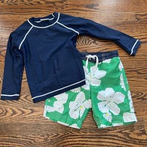 Hanna Andersson Boys Size 4 Swim suit- swim trunk/shorts & rash guard